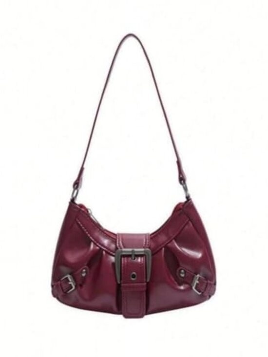 Handbags - Faux Leather Handbag Top Handle Buckle Underarm Purse Crescent Bag Clutch